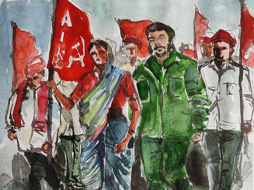 Aswath Madhavan (Young Socialist Artists, India), Marching with the Peasants, 2021.