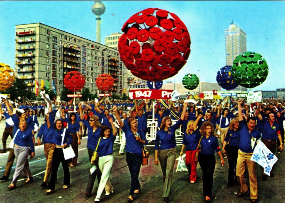 10th World Youth Festival opening celebration on East Berlin’s socialist boulevard Karl-Marx-Allee. Credit: Bild und Heimat.